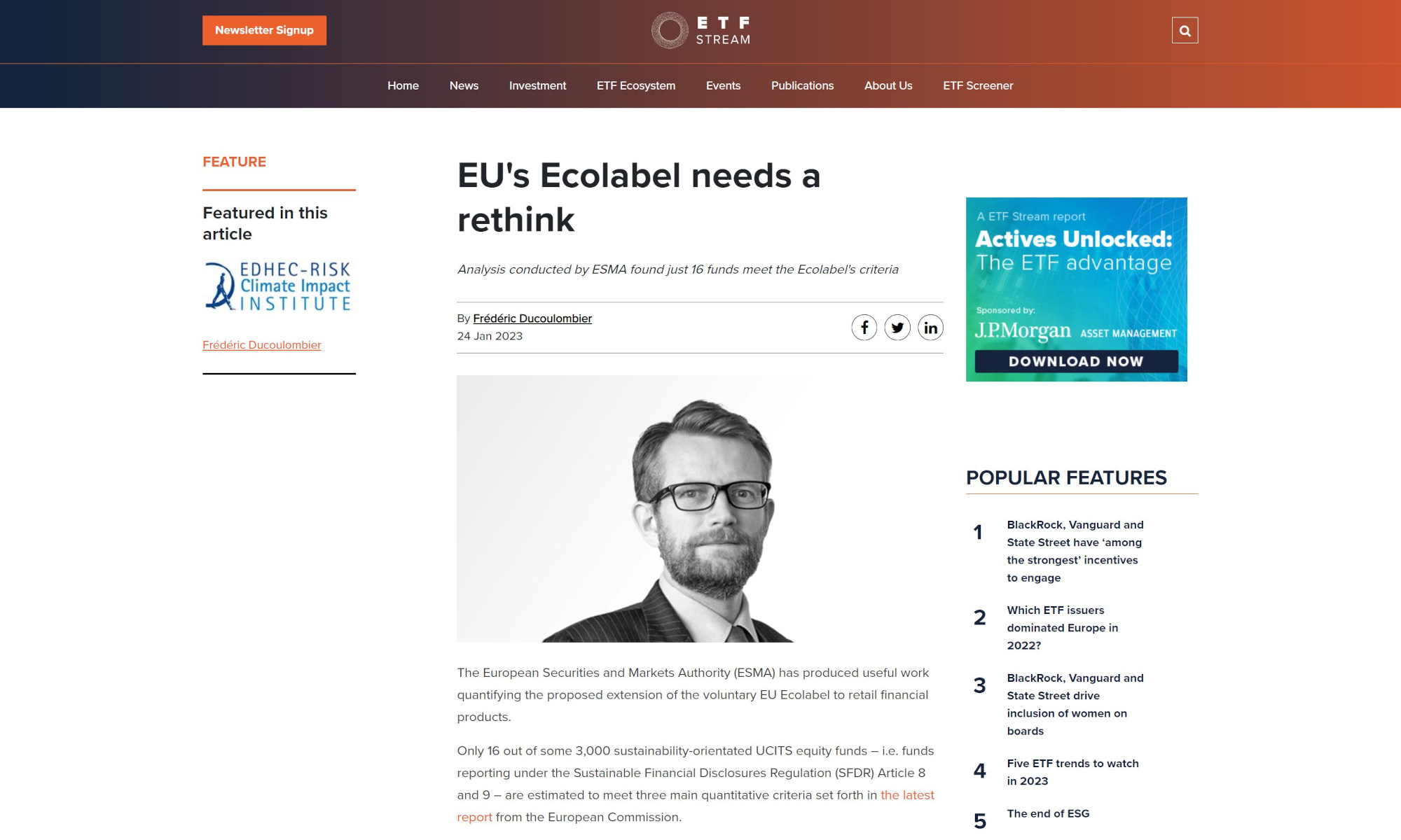 (ETF Stream) EU's Ecolabel needs a rethink | EDHEC BUSINESS SCHOOL