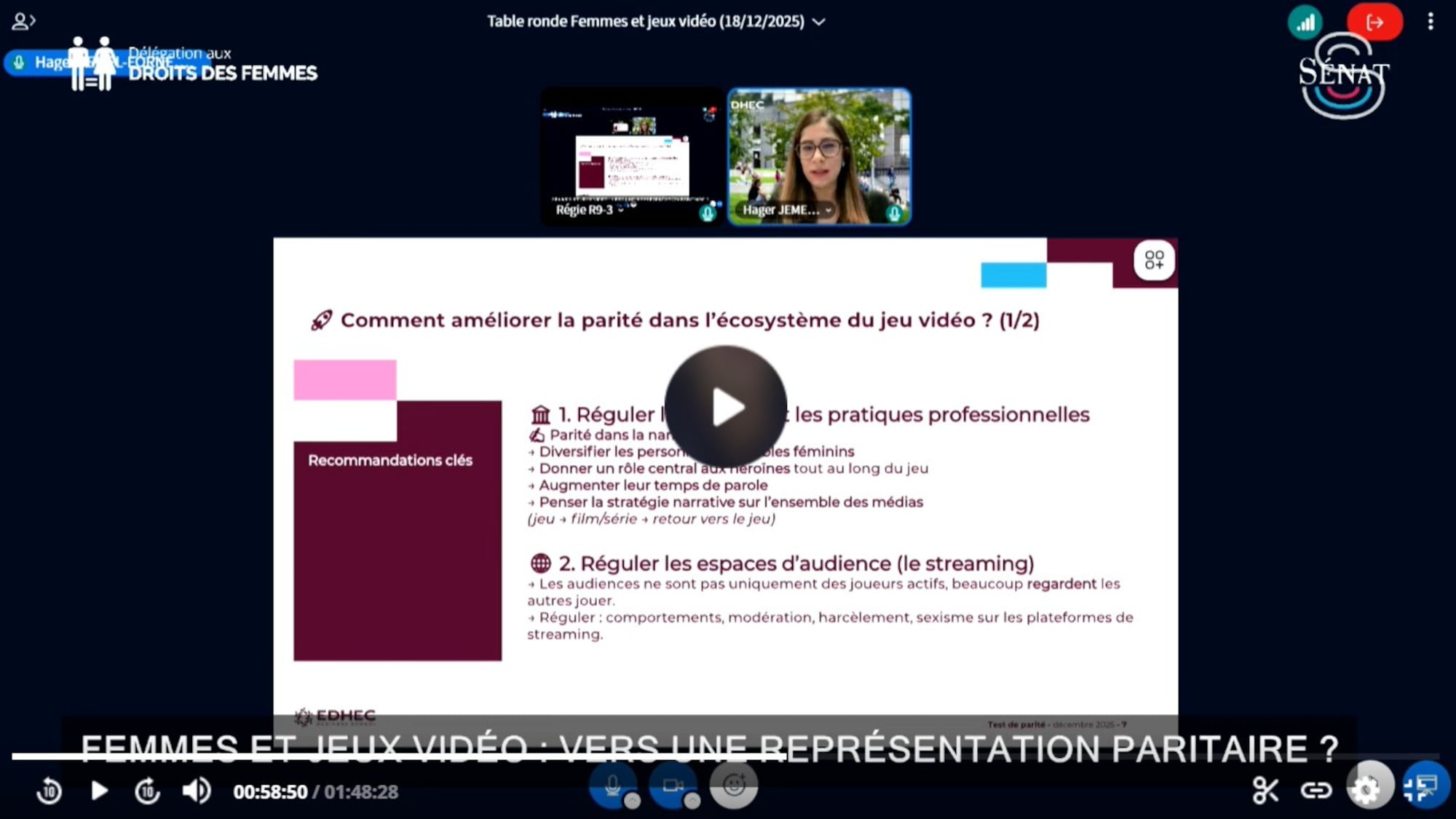 Audition d'Hager Jemel-Fornetty (EDHEC) par la Délégation aux droits des femmes, décembre 2025