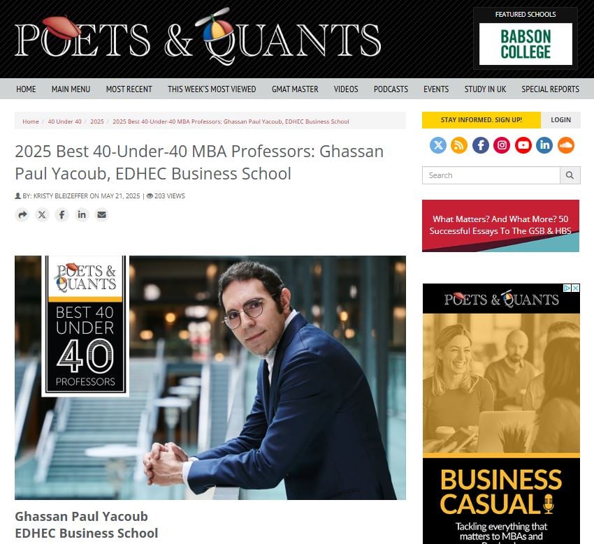 Poets & Quants - 2025 Best 40-Under-40 MBA Professors: Ghassan Paul Yacoub, EDHEC Business School