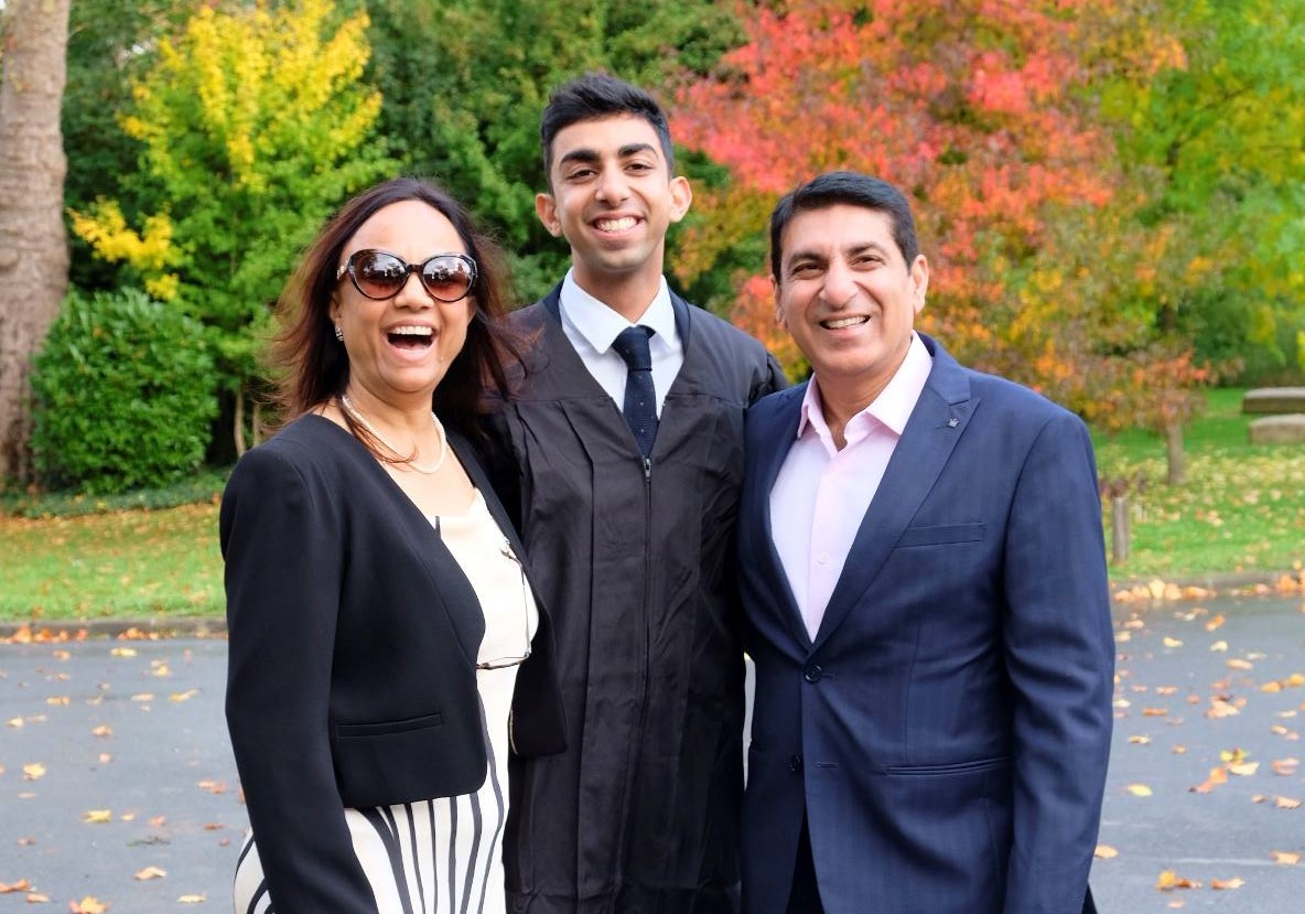 Siddhant Sharma with his parents - graduation day