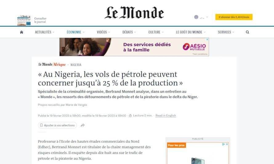 Bertrand Monnet : « Au Nigeria, les vols de pétrole peuvent concerner jusqu’à 25 % de la production »